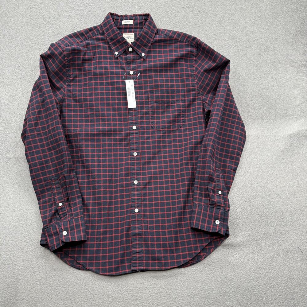 J‎ Crew Shirt Mens Medium Navy Red Check Classic Fit American Pima Cotton
